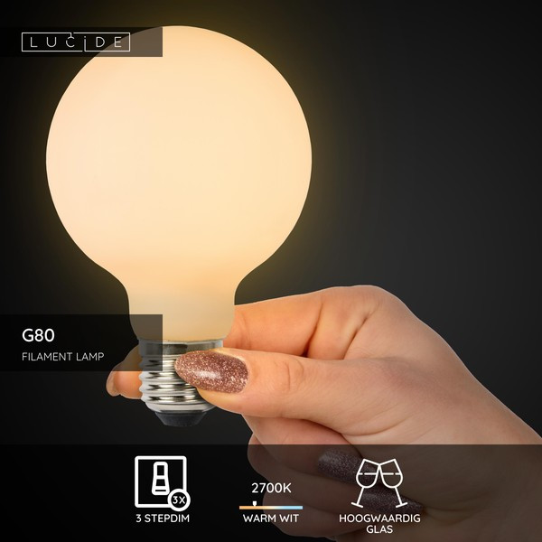 Lucide LED lamp E27 | Globe G80 | Mat | 2700K | 3-staps dimbaar | 8W (75W) LLU20149 - 3