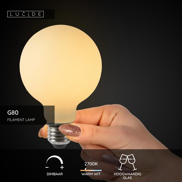 Lucide LED lamp E27 | Globe G80 | Mat | 2700K | Dimbaar | 4.9W (40W) LLU20151 - 3
