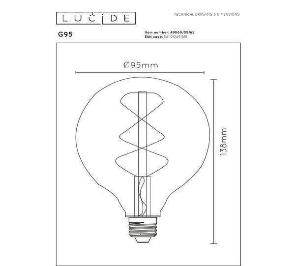 Lucide LED lamp E27 | Globe G95 | Filament | Goud | 2700K | Dimbaar | 5W (60W) LLU20163 - 4