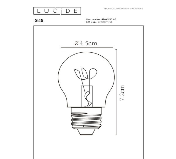 Lucide LED lamp E27 | Kogel G45 | Filament | 2700K | Dimbaar | 3W (15W) LLU20139 - 3