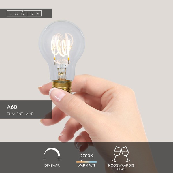 Lucide LED lamp E27 | Peer A60 | Filament | 2700K | Dimbaar | 4.9W (40W) LLU20005 - 3
