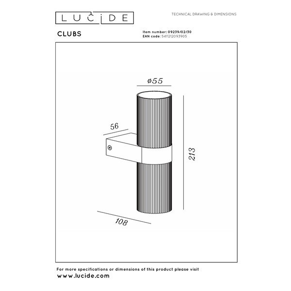 Lucide Led wandspot | Cilinder | Clubs | IP20 | Zwart | 2x GU10 fitting LLU20082 - 7