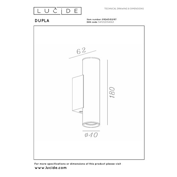 Lucide Led wandspot | Cilinder | Dupla | IP20 | Coffee | 2x GU10 fitting LLU20107 - 6
