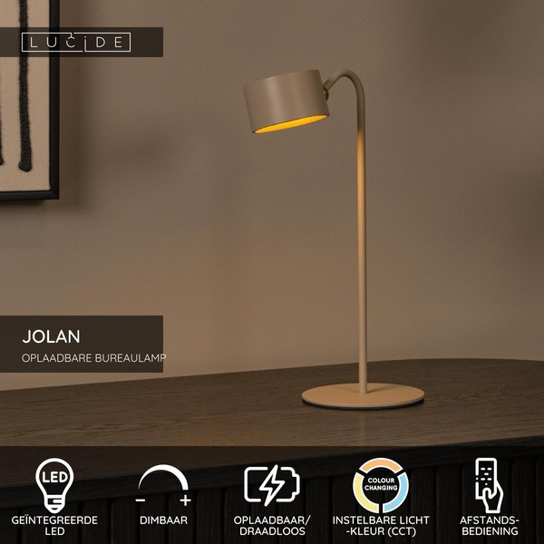 Oplaadbare Bureaulamp/Klemlamp/Wandlamp | Jolan | 2700-5700K | Dimbaar | 3.5W | Taupe LLU20211 - 7
