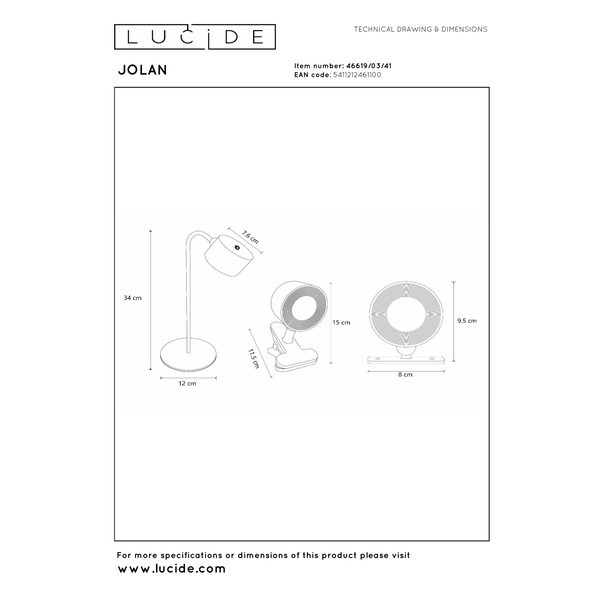 Oplaadbare Bureaulamp/Klemlamp/Wandlamp | Jolan | 2700-5700K | Dimbaar | 3.5W | Taupe LLU20211 - 8