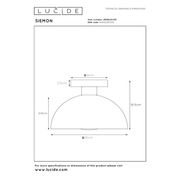 Lucide Plafondlamp E27 | Ø 25 cm | Siemon | Blauw LLU20367 - 6