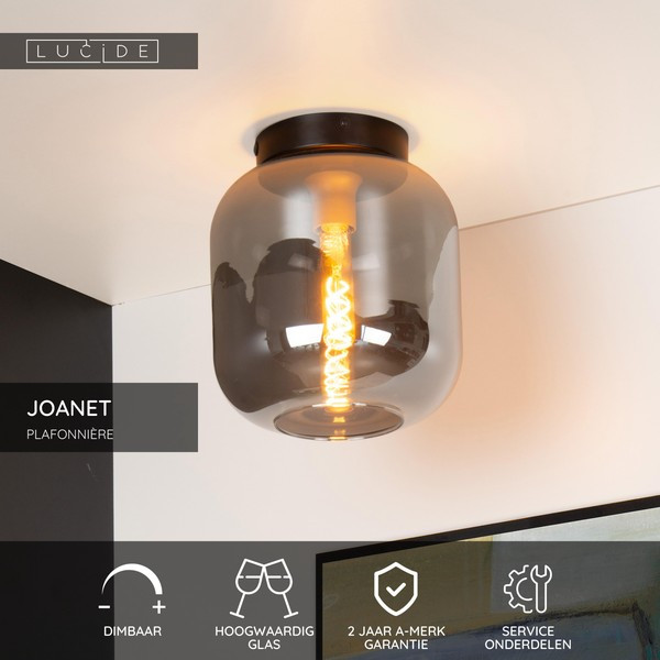 Lucide Plafondlamp E27 | Joanet | IP20 | Rond | 25 cm | Glas | Zwart | Ø 25 cm LLU20208 - 4