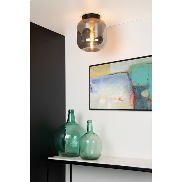 Lucide Plafondlamp E27 | Joanet | IP20 | Rond | 25 cm | Glas | Zwart | Ø 25 cm LLU20208 - 1