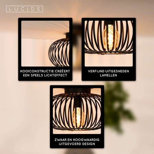 Lucide Plafondlamp E27 | Manuela | Rond | IP20 | Zwart | Ø 39.5 cm LLU20253 - 5