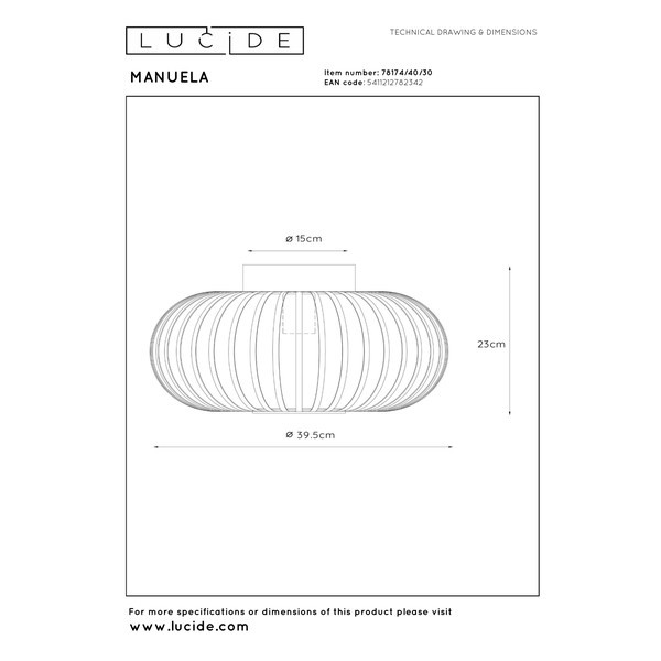 Lucide Plafondlamp E27 | Manuela | Rond | IP20 | Zwart | Ø 39.5 cm LLU20253 - 6