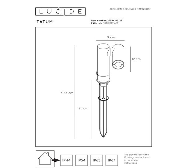 Lucide Prikspot 13 cm | Tatum | 3000K | Cilinder | IP65 | Antraciet | 5W LLU20413 - 5