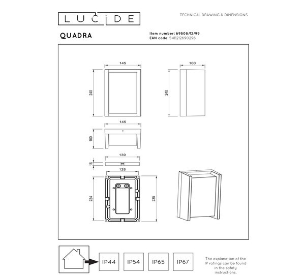 Lucide Smart Wandlamp buiten | Quadra | RGB + 2700-6500K | IP54 | Zwart | 11W LLU20331 - 5