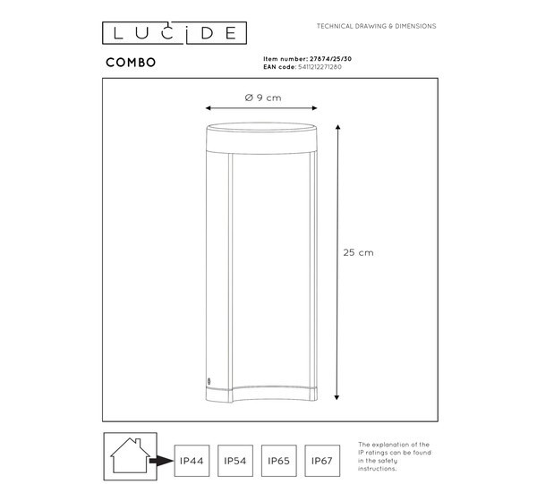 Lucide Sokkellamp 25 cm | Combo | 3000K | Cilinder | IP54 | Zwart | 9W LLU20085 - 4