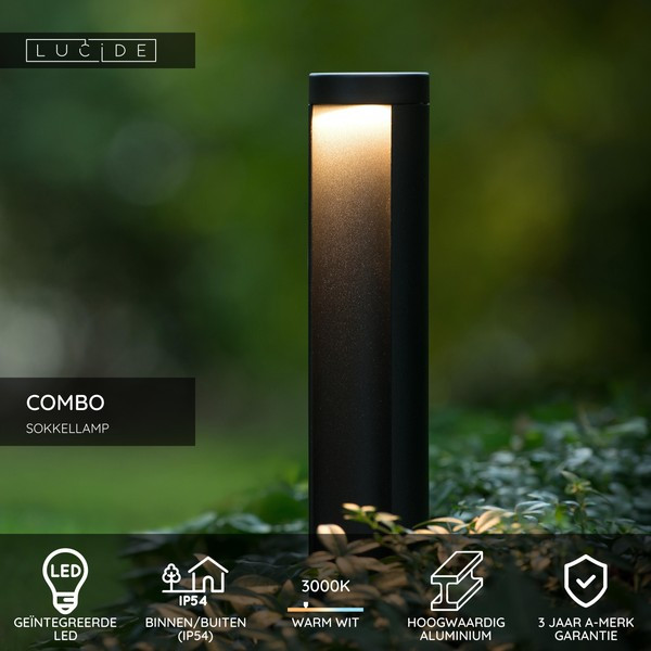 Lucide Sokkellamp 65 cm | Combo | 3000K | Cilinder | IP54 | Zwart | 9W LLU20083 - 3