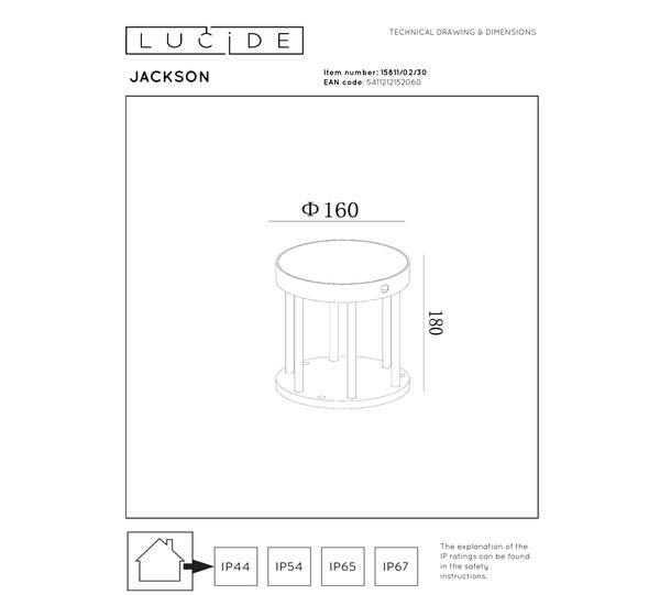 Lucide Solar sokkellamp op sensor 18 cm | Jackson | 3000K | Cilinder | IP54 | Zwart | 2W LLU20196 - 7