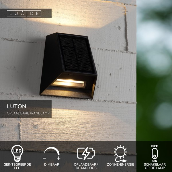 Lucide Solar wandlamp buiten op sensor | Luton | 2700-3000K | IP54 | Bewegingssensor | Zwart | 2W LLU20249 - 5