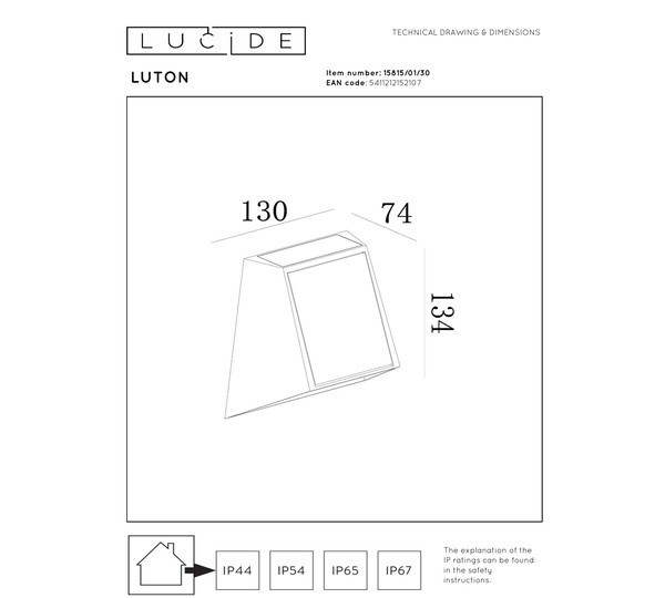 Lucide Solar wandlamp buiten op sensor | Luton | 2700-3000K | IP54 | Bewegingssensor | Zwart | 2W LLU20249 - 6
