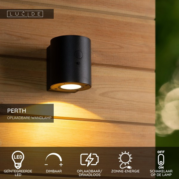 Lucide Solar wandlamp buiten op sensor | Perth | 2700-3000K | IP65 | Bewegingssensor | Zwart | 1W LLU20324 - 4