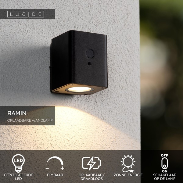 Lucide Solar wandlamp buiten op sensor | Ramin | 2700-3000K | IP54 | Bewegingssensor | Zwart | 1W LLU20333 - 4