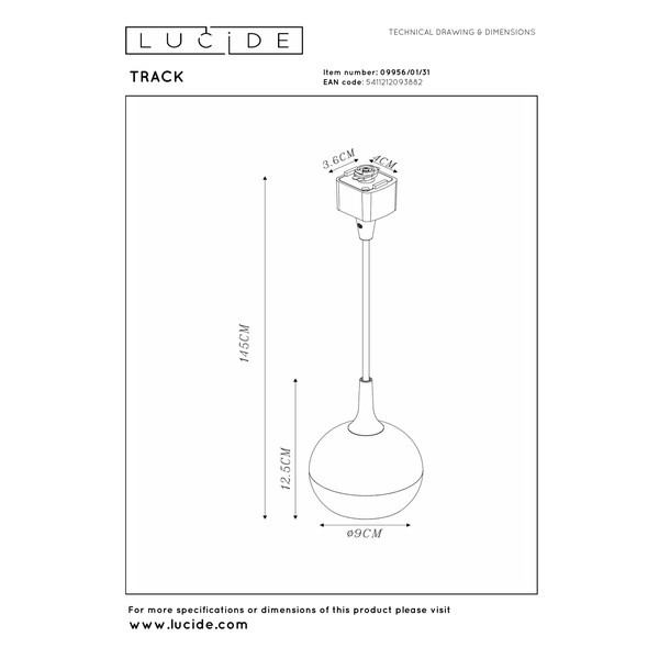 Lucide TRACK Hanglamp GU10 | Favori | 1-fase railverlichting | Wit LLU20448 - 7