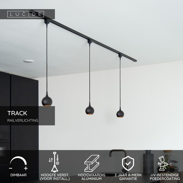Lucide TRACK Hanglamp GU10 | Favori | 1-fase railverlichting | Zwart LLU20449 - 2