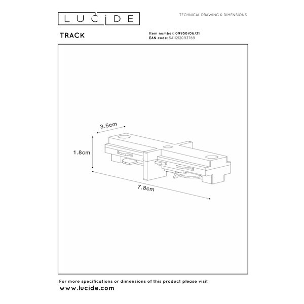 Lucide TRACK I-koppelstuk | 1-fase railsysteem | Wit LLU20466 - 5