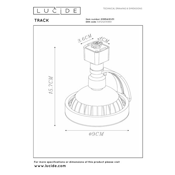 Lucide TRACK Railspot ES111 | Dorian | 1-fase railverlichting | Wit LLU20443 - 8