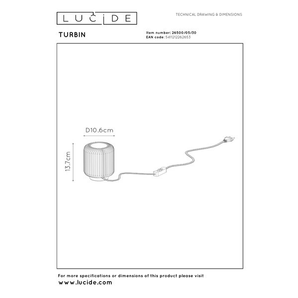 Lucide Tafellamp | Turbin | 3000K | Ø 10.6 x 13.7 cm | Zwart | 5W LLU20534 - 6
