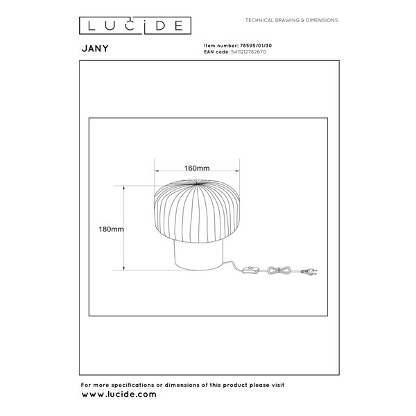 Lucide Tafellamp E14 | Jany | Ø 16 x 18 cm | Zwart LLU20199 - 7