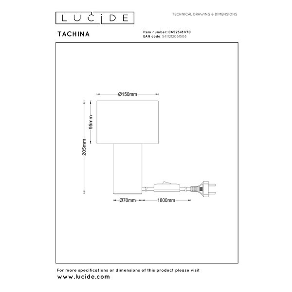 Lucide Tafellamp E14 | Tachina | Ø 15 x 20.5 cm | Naturel LLU20406 - 8