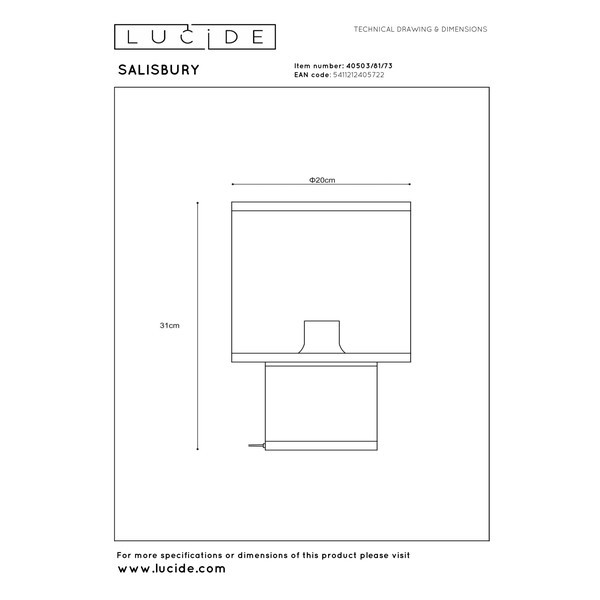 Lucide Tafellamp E27 | Salisbury | Ø 20 cm x 31 cm | Naturel LLU20358 - 3