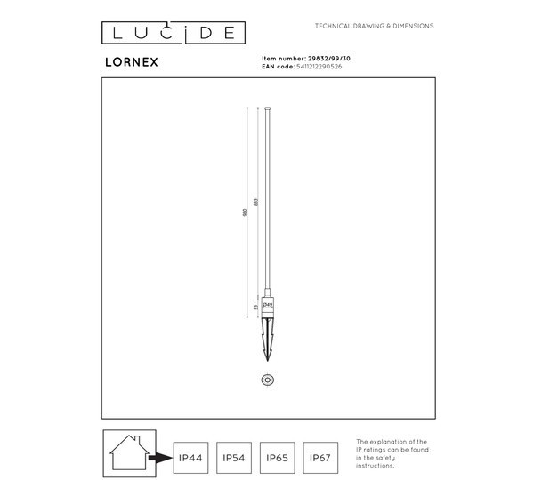 Lucide Tuinspot 98 cm | Lornex | Warm wit | Zwart | 6W LLU20248 - 6