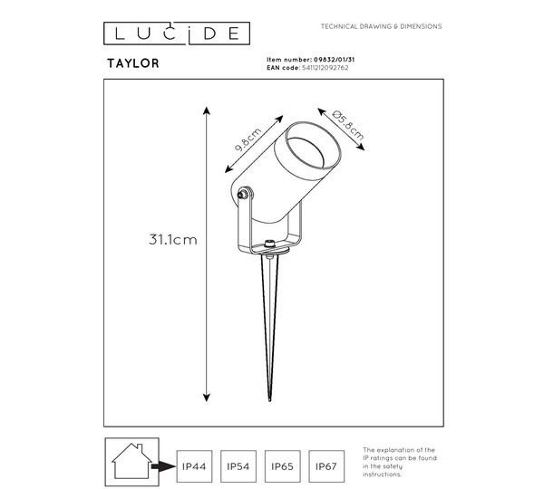Lucide Tuinspot GU10 | Cilinder | Taylor | IP65 | Wit LLU20420 - 4