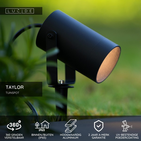 Lucide Tuinspot GU10 | Cilinder | Taylor | IP65 | Zwart LLU20421 - 3