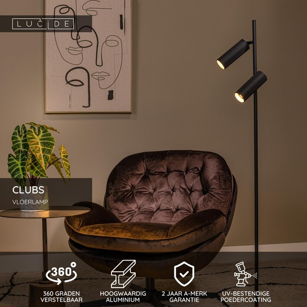 Lucide Vloerlamp 2x GU10 | Clubs | 140 cm | Zwart LLU20081 - 2