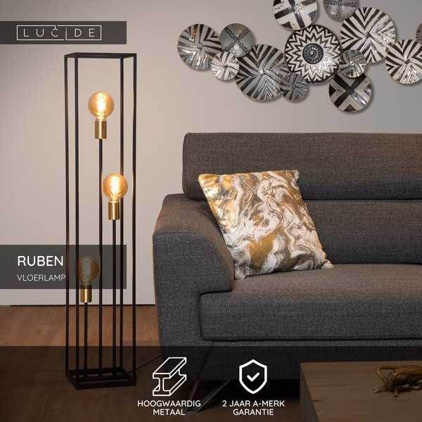 Lucide Vloerlamp 3x E27 | Ruben | 120 cm | Zwart LLU20356 - 2