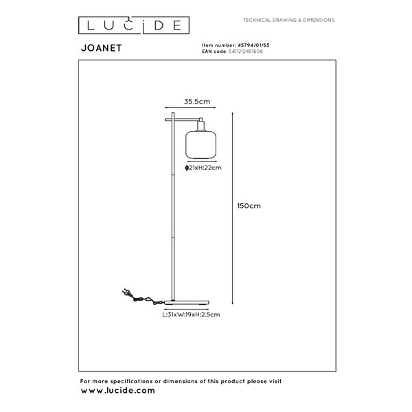 Lucide Vloerlamp E27 | Joanet | 150 cm | Zwart LLU20210 - 7