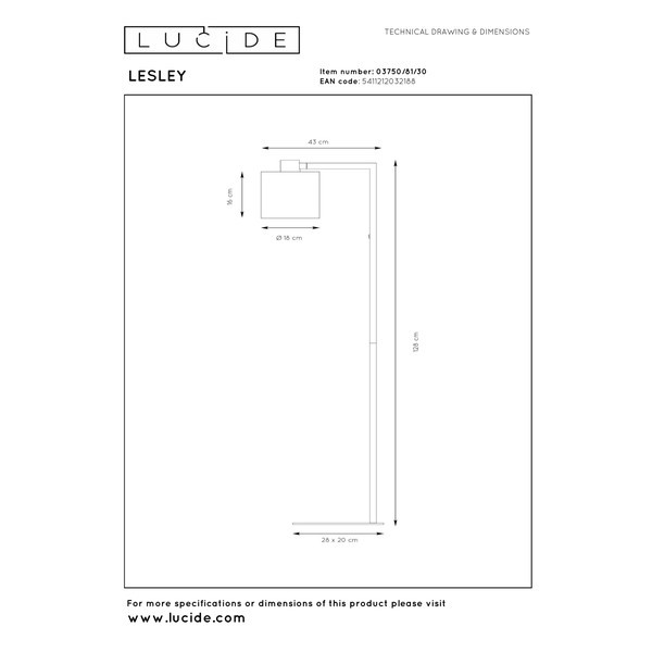 Lucide Vloerlamp E27 | Lesley | 128 cm | Beige LLU20244 - 8