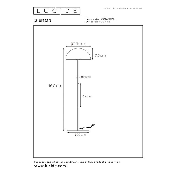 Lucide Vloerlamp E27 | Siemon | 160 cm | Zwart LLU20375 - 7