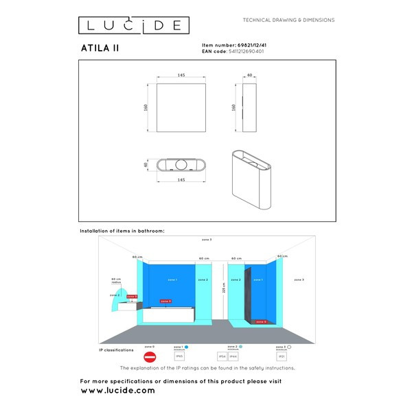 Lucide Wandlamp | 2200-2700-3000K | Atila ii | Taupe | 10W LLU20028 - 3