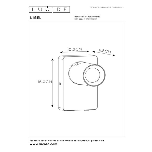 Lucide Wandlamp | 2200-3000K | Nigel | IP20 | Zwart | 5W LLU20299 - 8