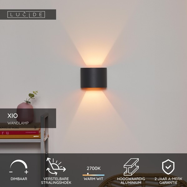 Lucide Wandlamp | 2700K | Xio | Halfrond | IP20 | Donkergrijs | 3.5W LLU20561 - 5