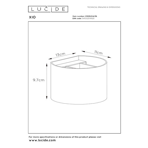 Lucide Wandlamp | 2700K | Xio | Halfrond | IP20 | Donkergrijs | 3.5W LLU20561 - 6