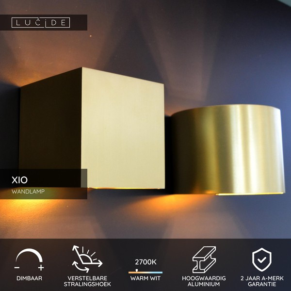Lucide Wandlamp | 2700K | Xio | Vierkant| IP20 | Goud | 4W LLU20567 - 6