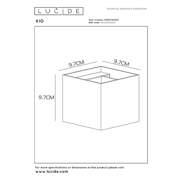 Lucide Wandlamp | 2700K | Xio | Vierkant| IP20 | Goud | 4W LLU20567 - 7