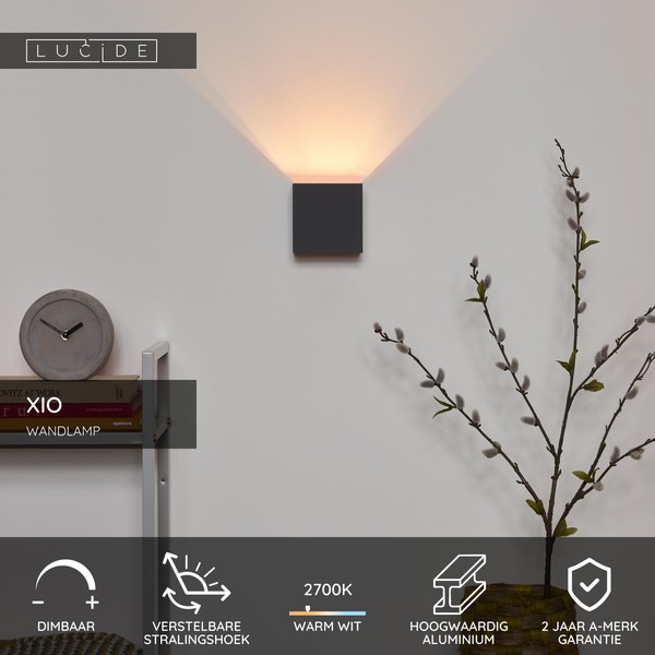Lucide Wandlamp | 2700K | Xio | Vierkant | IP20 | Donkergrijs | 4W LLU20566 - 5