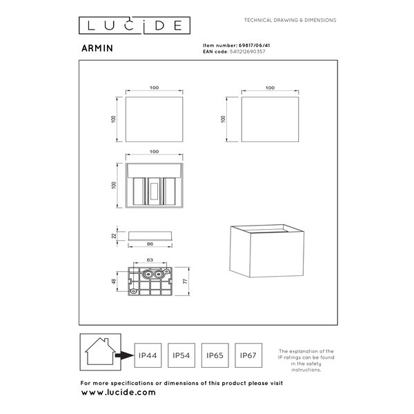 Lucide Wandlamp | Up & Down | Vierkant | Armin | Taupe | 2200-2700-3000K | 7W LLU20018 - 6