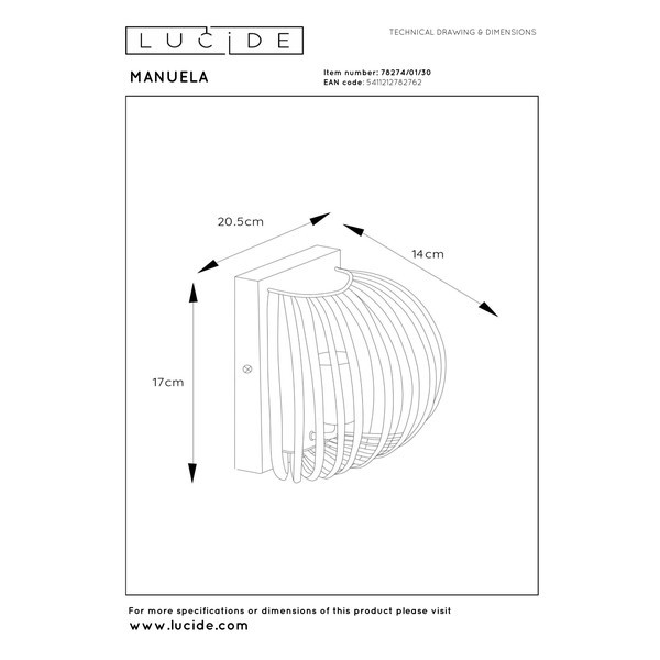 Lucide Wandlamp E14 | Manuela | Halfrond | IP20 | Zwart LLU20254 - 6