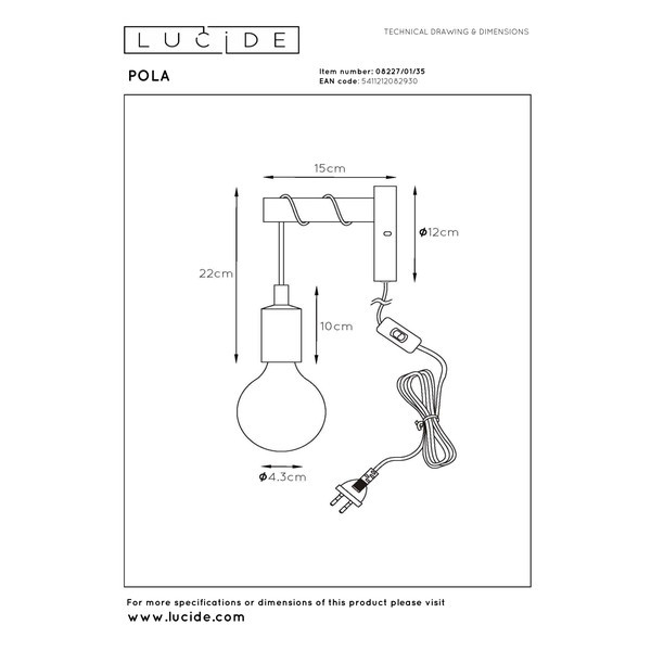 Lucide Wandlamp E27 | Pola | IP20 | Blauw | Ø 12 cm LLU20329 - 7