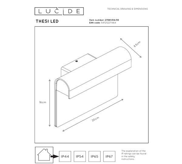 Lucide Wandlamp buiten | Thesi led | 3000K | IP54 | Zwart | 8W LLU20426 - 5